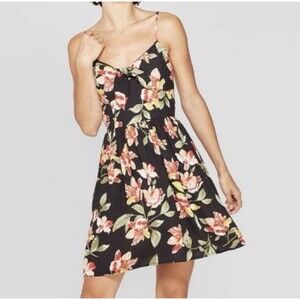 Xhilaration Black Floral Ruffle Sleeveless Dress Juniors Large Summer y2k